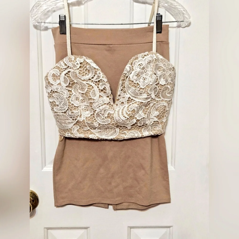 Charlotte Russe crop top and skirt beige.